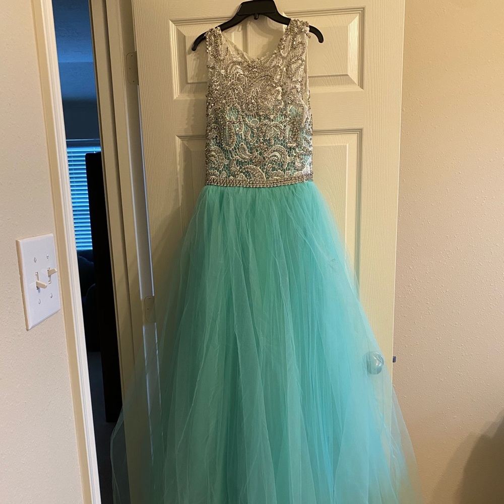 Teal beaded Ball gown size 8-10